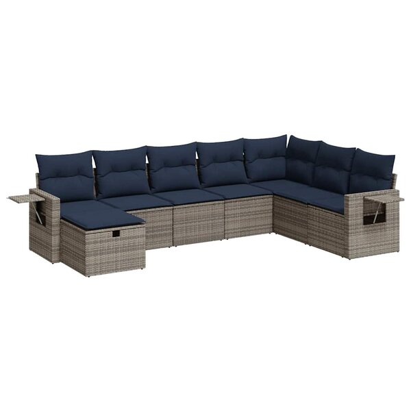 vidaXL Salon de jardin 8 Pièces avec coussins gris résine tressée