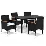 vidaXL Ensemble à dîner de jardin avec coussins 5 Pièces poly rotin noir