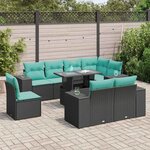 vidaXL Salon de jardin 9 Pièces avec coussins noir résine tressée acacia