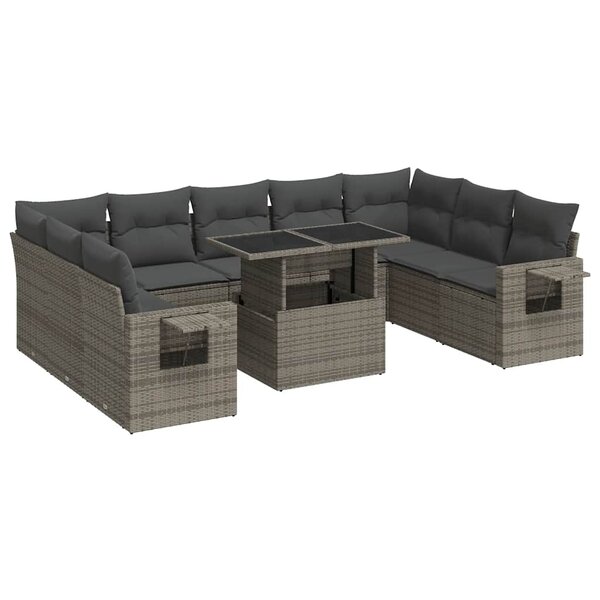 vidaXL Salon de jardin avec coussins 10 Pièces gris résine tressée