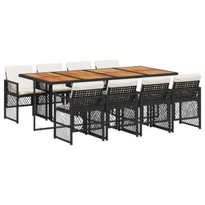 vidaXL Ensemble à manger de jardin 9Pièces coussins noir résine tressée