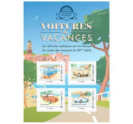 Collector 4 timbres - Voitures et Vacances - Mer - Lettre Verte