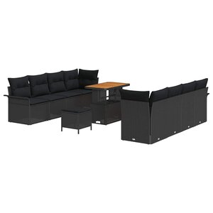 vidaXL Ensemble de canapé de jardin 11 Pièces Noir 90 x 55 x 71 cm