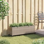 vidaXL Jardinière et roulettes/3 pots gris 107x32x38 cm résine tressée