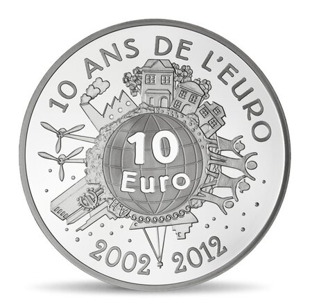 Pièce de monnaie 10 euro France 2012 argent BE – Semeuse (10 ans de l’euro)