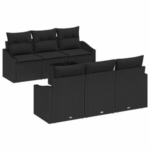 vidaXL Ensemble de Canapés avec coussin 7 Pièces Noir polyrotin