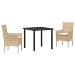 vidaXL Ensemble de salle à manger pour jardin 3 Pièces Beige polyrotin