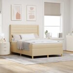 vidaXL Lit à ressorts avec bandes LED Crème 140 x 190 cm tissu