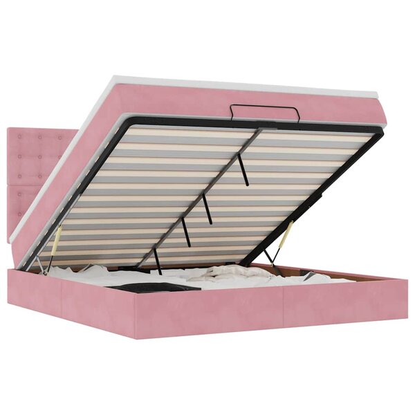 vidaXL Cadre de lit ottoman avec matelas rose 160x200 cm velours