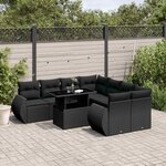 vidaXL Salon de jardin 9 Pièces avec coussins noir résine tressée