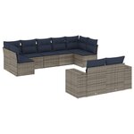 vidaXL Salon de jardin 9 Pièces avec coussins gris résine tressée