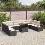 vidaXL Ensemble de canapé de jardin 11 Pièces Noir Poly rotin
