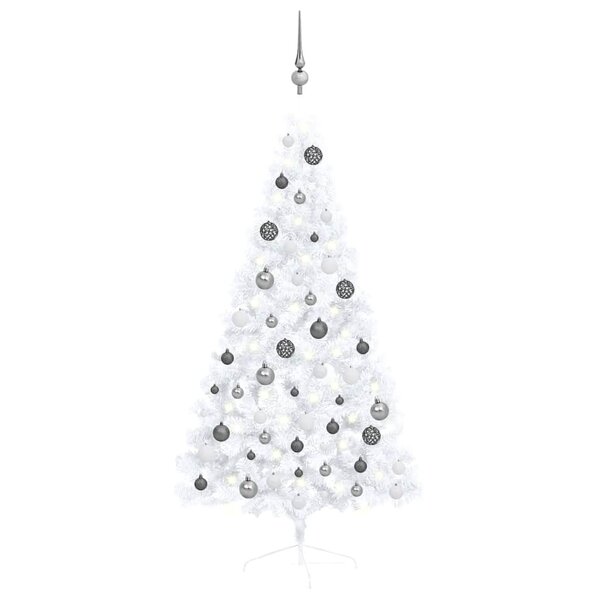 vidaXL Demi-arbre de Noël artificiel pré-éclairé et boules blanc 150cm