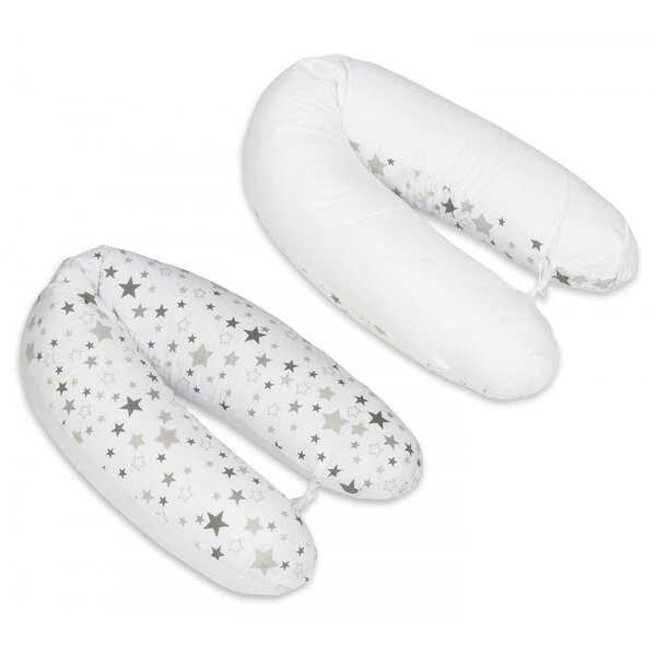 Coussin maternité pre/post natal usages multiples Etoiles grises et blanches sur fond blanc   blanc