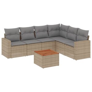 vidaXL Salon de jardin avec coussins 7 Pièces beige résine tressée