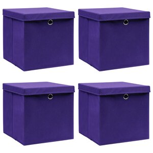 vidaXL Boîtes de rangement et couvercles 4 Pièces Violet 32x32x32cm Tissu