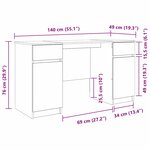 vidaXL Bureau avec porte Chêne fumé 140 x 49 x 76 cm Bois d'ingénierie