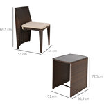 Ensemble salon de jardin encastrable 3 pièces plateau table verre trempé + lot de 2 chaises coussins résine tressée chocolat