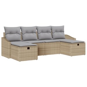 vidaXL Ensemble de canapé de jardin 6 pièces avec coussins Beige Poly Rotin