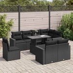 vidaXL Salon de jardin 9 Pièces avec coussins noir résine tressée