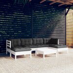 vidaXL Salon de jardin 7 Pièces avec coussins blanc bois de pin