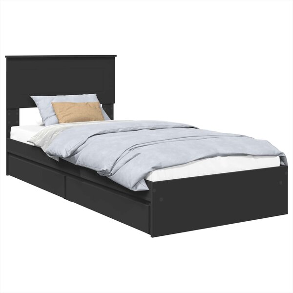 vidaXL Lit de Rangement avec tiroir Noir 75 x 190 cm Bois d'ingénierie