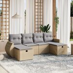 vidaXL Salon de jardin avec coussins 6Pièces mélange beige résine tressée