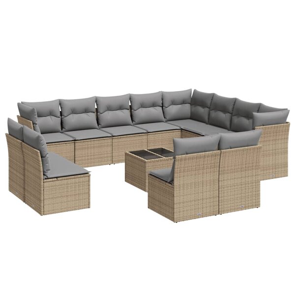 vidaXL Salon de jardin avec coussins 13 Pièces beige résine tressée