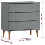 vidaXL Commode MOLDE Gris 80x40x80 cm Bois de pin massif