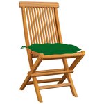 vidaXL Chaises de jardin avec coussins vert 4 Pièces Bois de teck massif