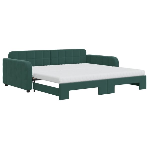 vidaXL Lit de jour et gigogne et matelas vert foncé 100x200 cm velours