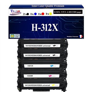 T3AZUR -5x Toners compatibles avec CF380X CF381A CF382A CF383A 312X pour HP LaserJet Pro 400 color MFP M476dn M476dw M476nw
