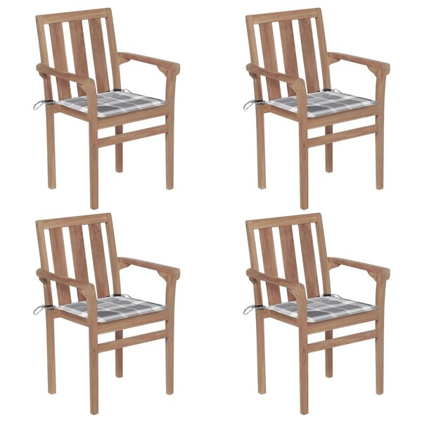 vidaXL Chaises de jardin empilables avec coussins 4 Pièces Teck solide
