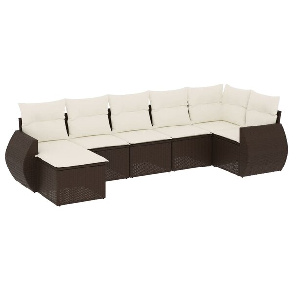 vidaXL Salon de jardin avec coussins 7 Pièces marron résine tressée