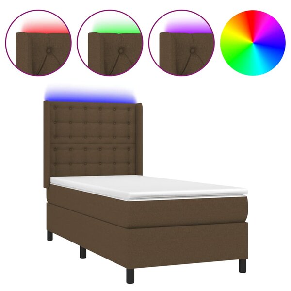 vidaXL Sommier à lattes de lit matelas LED Marron foncé 90x200cm Tissu