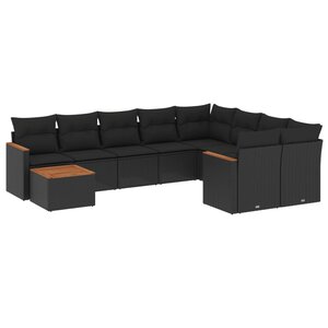 vidaXL Salon de jardin 10 Pièces avec coussins noir résine tressée