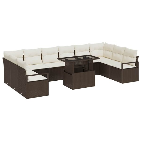 vidaXL Ensemble de canapé de jardin 11 Pièces Marron Poly rotin