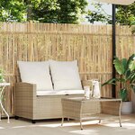 vidaXL Canapé de jardin 2places coussins et table beige résine tressée
