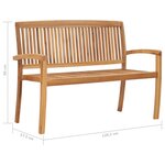 vidaXL Banc de jardin empilable et coussin 128 5cm Bois de teck massif