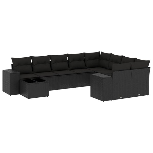 vidaXL Salon de jardin 10 Pièces avec coussins noir résine tressée