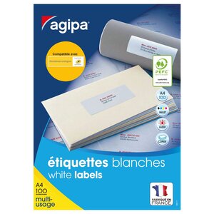 Étiquettes adhésives blanches multi-usages, 63,5 x 33,9 mm - 2400 étiquettes par boîte, 24 étiquettes par feuille (boîte 2400 unités)