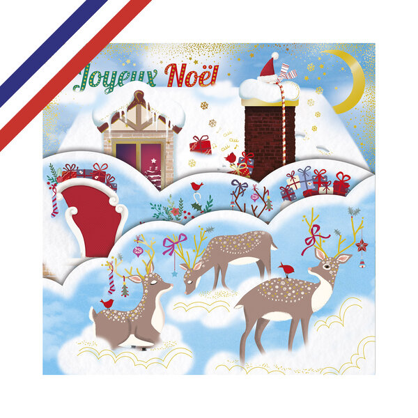 Carte tri-volet joyeux noël les cerfs du père noël