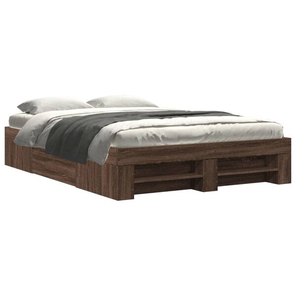 vidaXL Cadre de lit chêne marron 135x190 cm bois d'ingénierie