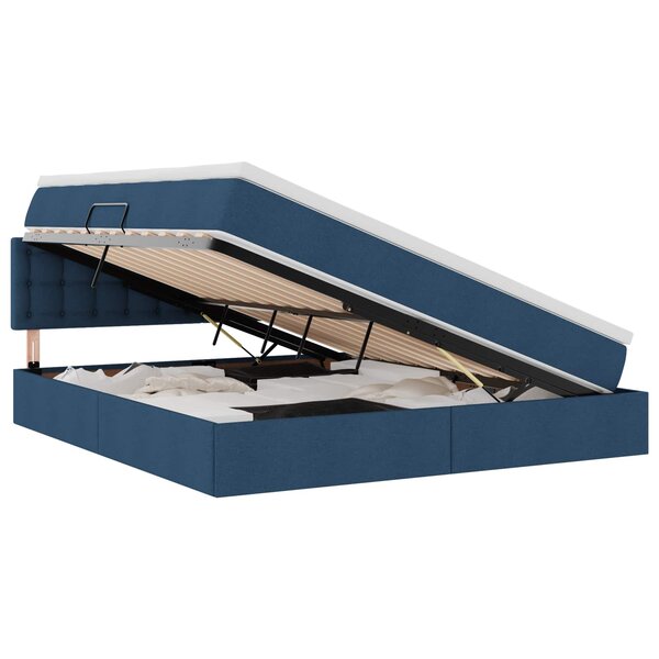 vidaXL Lit de rangement LED avec matelas Bleu 160 x 200 cm Tissu