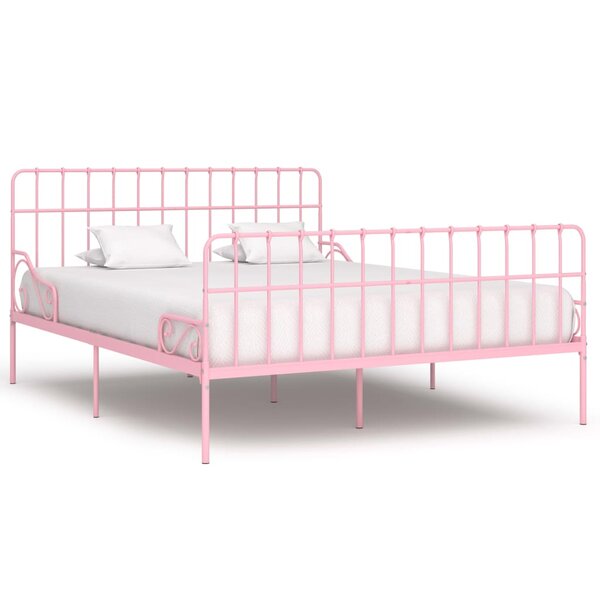 vidaXL Cadre de lit et sommier à lattes Rose Métal 200 x 200 cm