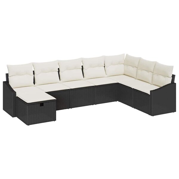 vidaXL Ensemble de canapé de jardin avec coussin 8 Pièces Noir Poly rotin