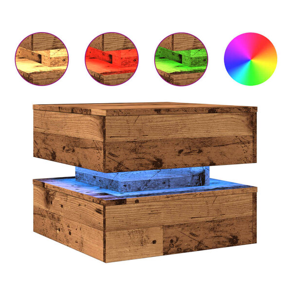 vidaXL Table basse avec lumières LED vieux bois 50x50x40 cm