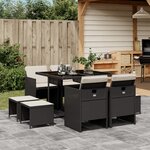 vidaXL Ensemble à manger jardin 9Pièces et coussins noir résine tressée