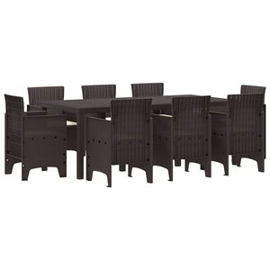 vidaXL Ensemble de salle à manger pour jardin 9 Pièces Marron Rattan Polt