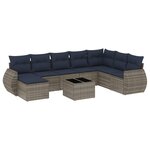 vidaXL Salon de jardin 9 Pièces avec coussins gris résine tressée